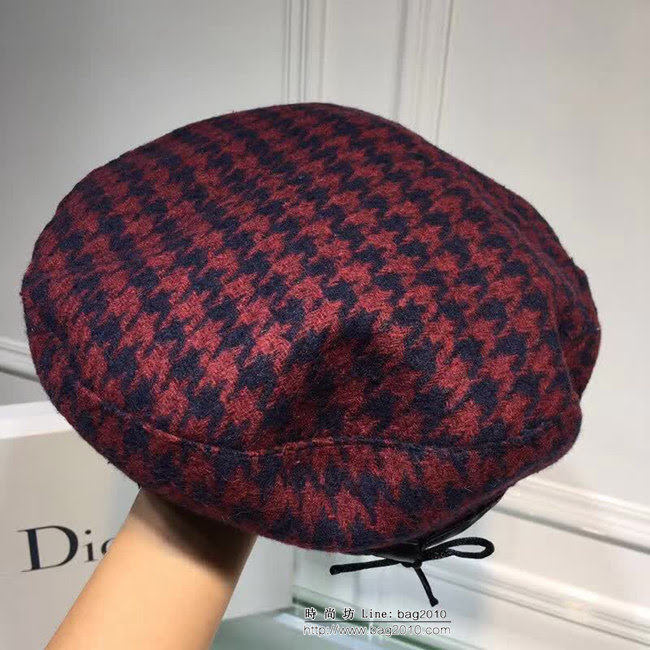 DIOR迪奧 經典款 燈芯絨千鳥格貝蕾帽 LLWJ7602